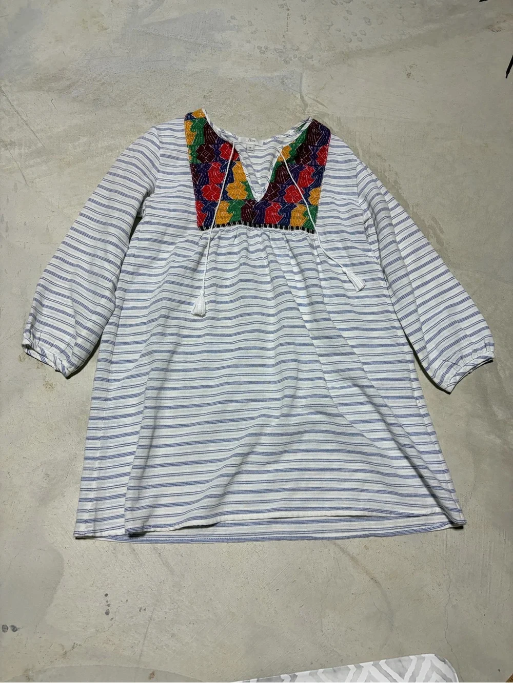 J. Crew Striped Boho Embroidered Tunic - Multicolor Yoke XS